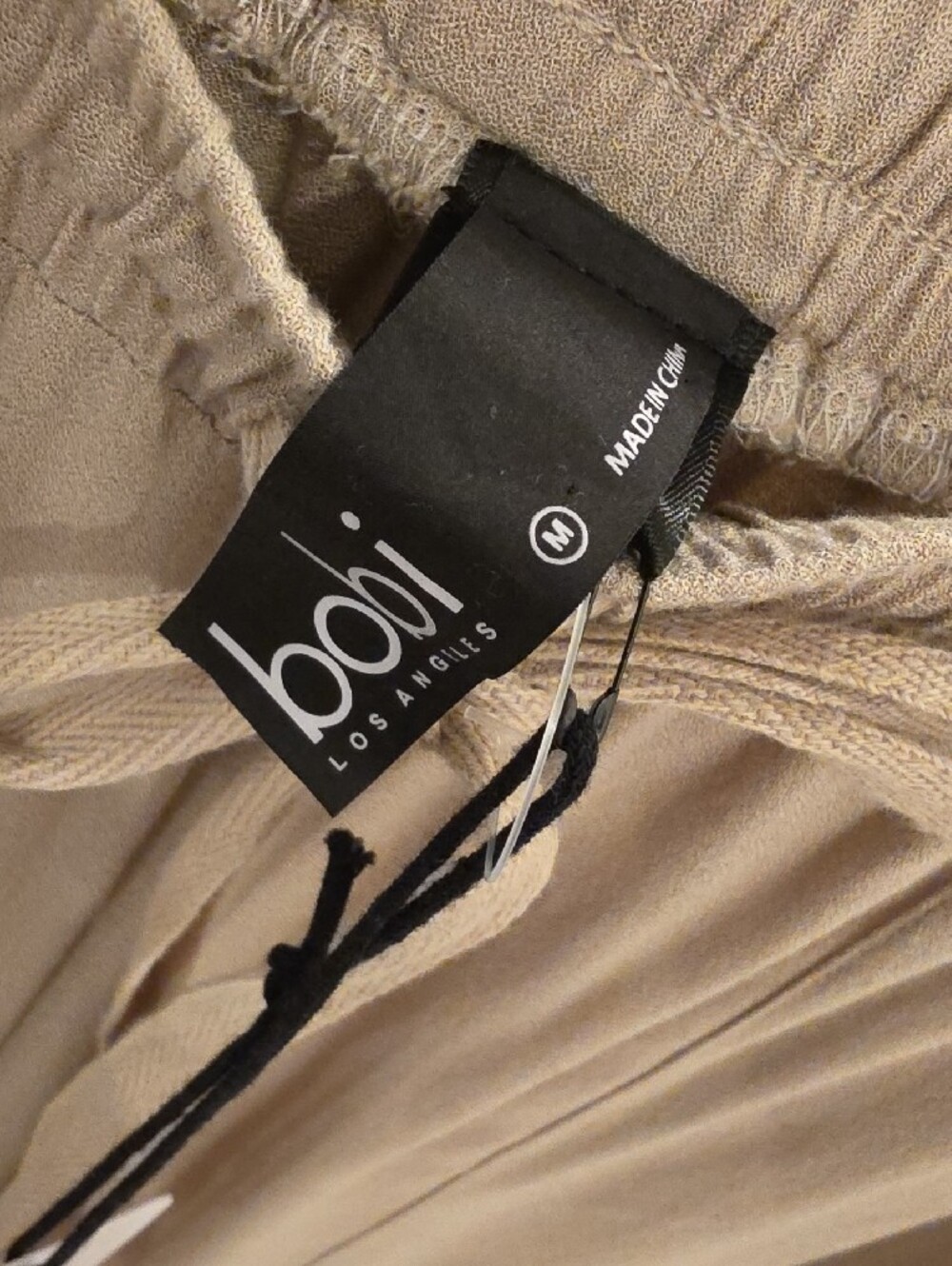 Bobi LA women’s  rayon wide leg pants in tan with drawstring  size M NWTS - Picture 4 of 11
